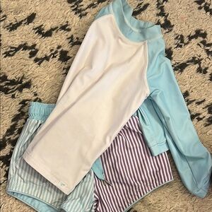 Sweet Honey Kids Swim Trunks and Rash Guard Set - Blue and White